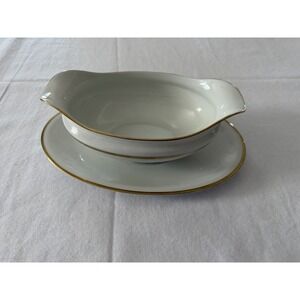 Vintage Noritake Goldena Gravy Boat with Attached Underplate